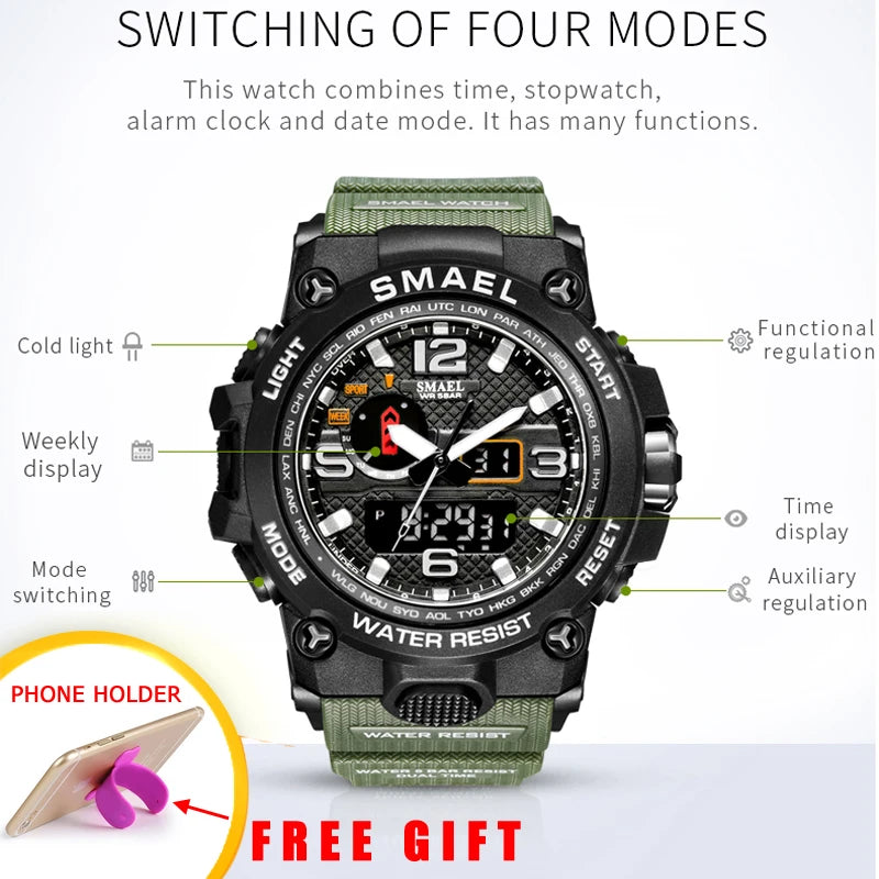 Waterproof LED Electronic Quartz Wristwatch