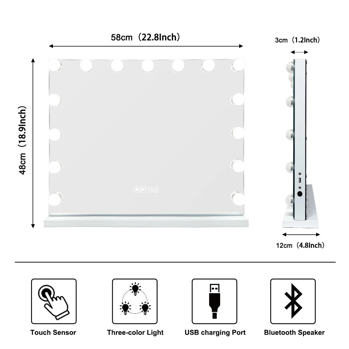 Large Bluetooth Vanity Mirror with Lights