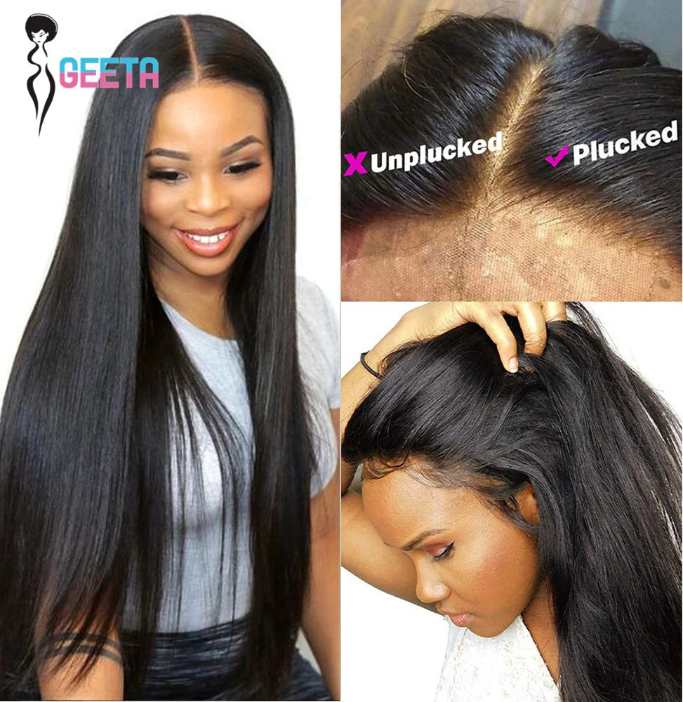 30Inch Bone Straight Transparent Lace Human Hair Wig