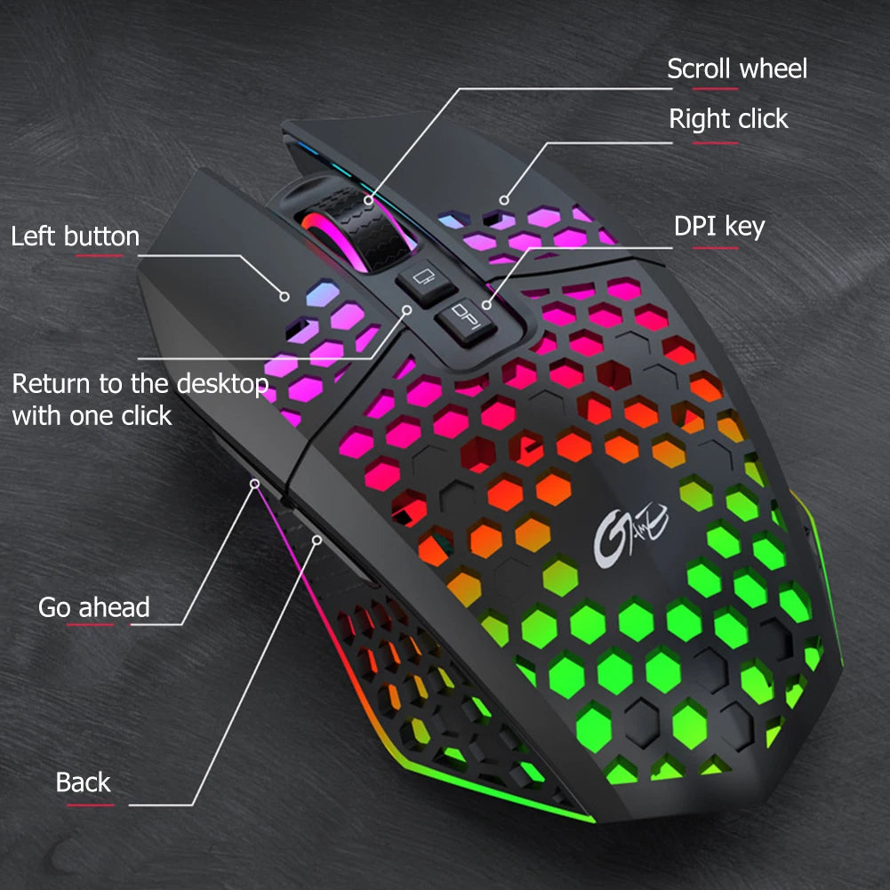 Rechargeable 2.4G Wireless RGB LED Backlit Gamer Mouse