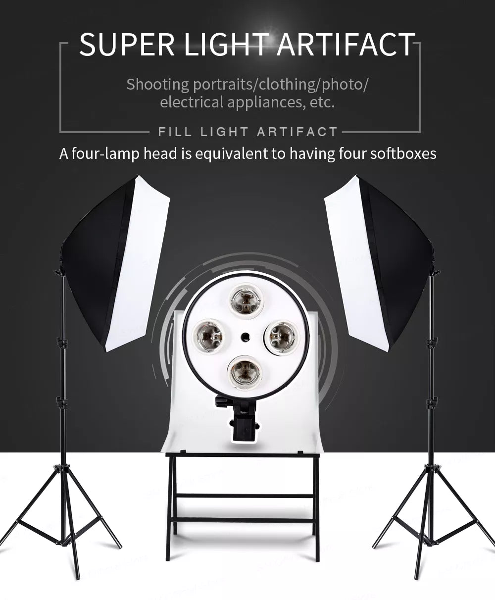 Photography Softbox Lighting Kit 4in1 Bulb Socket Light Suit With 2m Tripod Stand Studio Photo