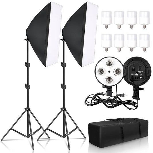 Photography Softbox Lighting Kit 4in1 Bulb Socket Light Suit With 2m Tripod Stand Studio Photo