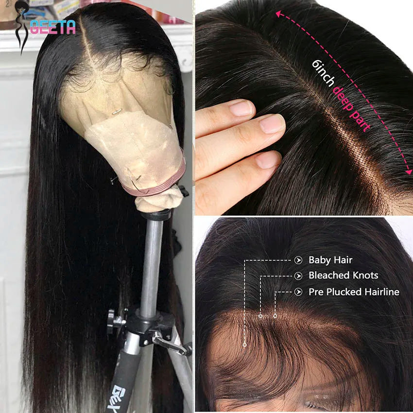 30Inch Bone Straight Transparent Lace Human Hair Wig