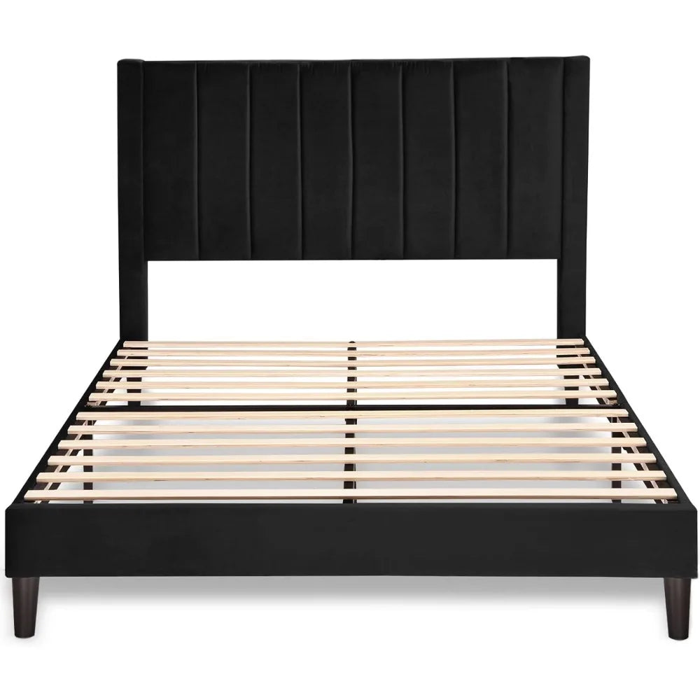 Velvet Upholstered Platform Bed Frame