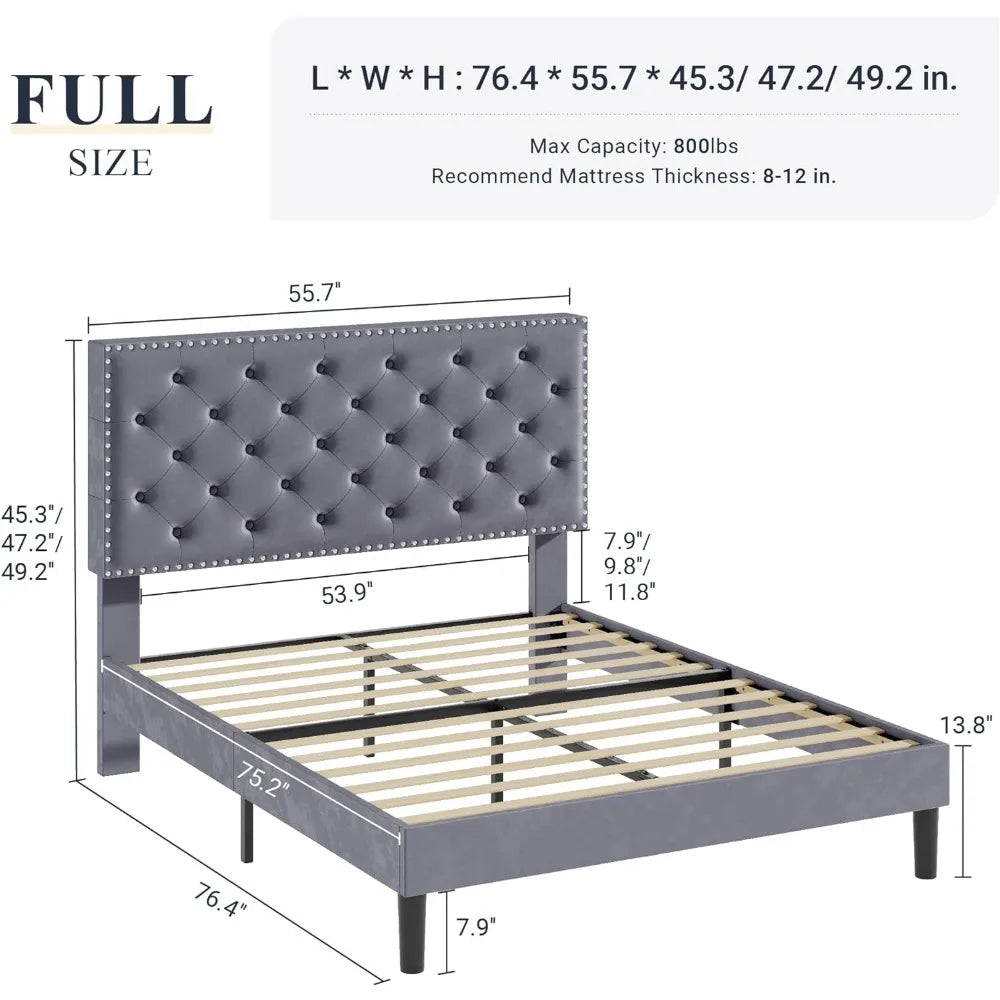 Velvet Upholstered Platform Bed