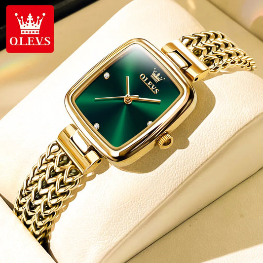 Wristwatch Stainless Steel Gold Square Quartz Watch