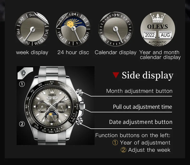 Stainless Steel Luminous Waterproof Wrist Watch