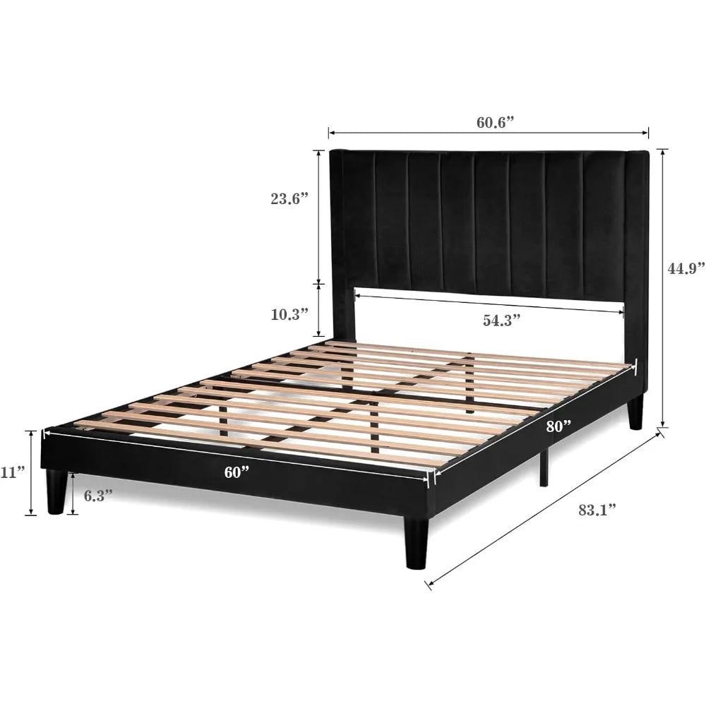 Velvet Upholstered Platform Bed Frame