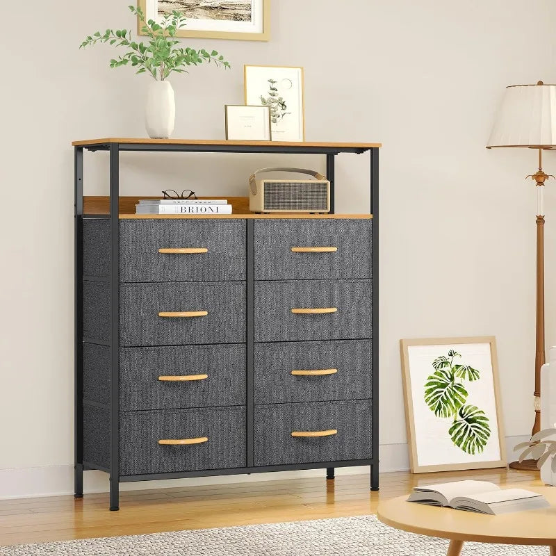 8-Drawer Fabric Dresser with Shelves