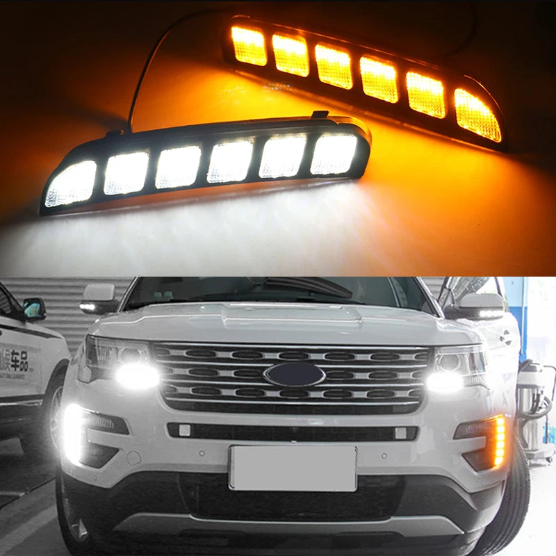 White/Amber Switchback LED DRL Fog Light For 2016 2017 Ford Explorer