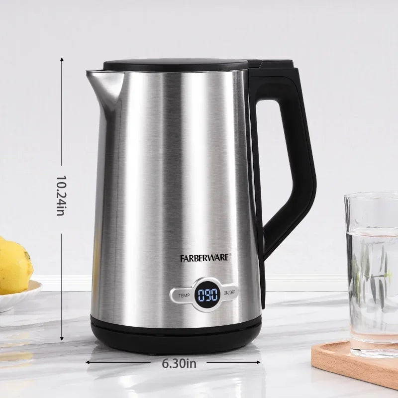 1.7 Liter Electric Kettle, Double Wall Stainless Steel