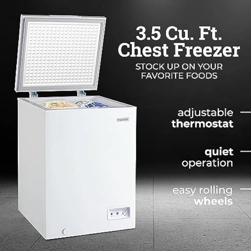 Igloo 3.5 Cu. Ft. Chest Freezer with Removable Basket and Front Defrost Water Drain,  Small Deep Freezer