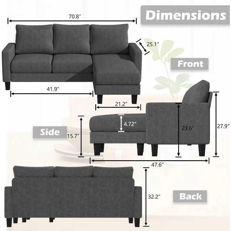 Convertible Sectional 3 L-Shaped Couch