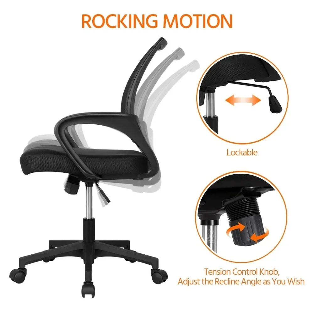 Adjustable Mid Back Mesh Swivel Office Chair With Armrests