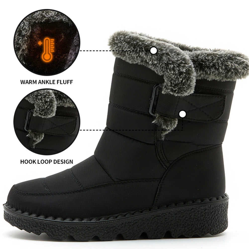 Non Slip Waterproof Winter Faux Fur Long Plush Snow Boots