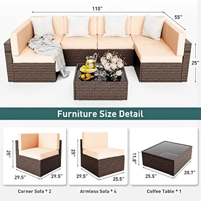 7 Pieces Modular Outdoor Sectional, Wicker Patio Sectional Sofa, Rattan Set