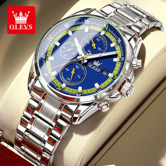 Chronograph Luminous Dial Fashion Waterproof Stainless Steel Wristwatch