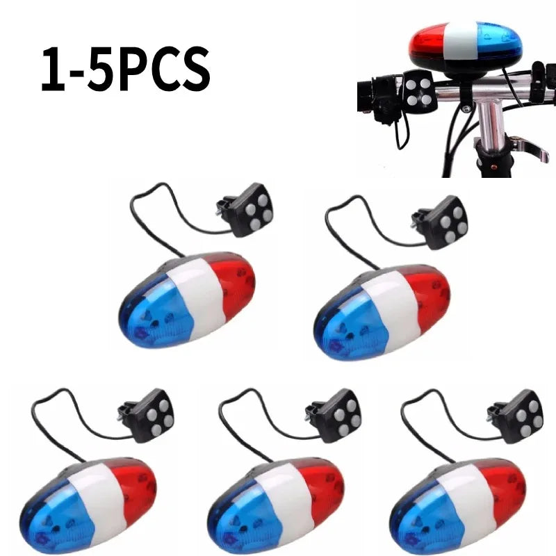 1-5pcs 6 LED 4 Tone Sounds Bicycles Bell Police Car Light Electronic Accessories