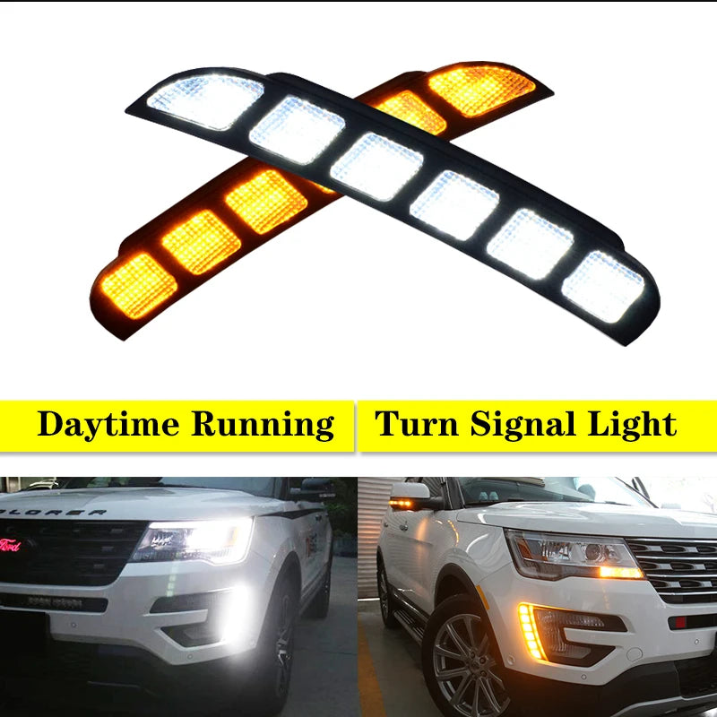 White/Amber Switchback LED DRL Fog Light For 2016 2017 Ford Explorer