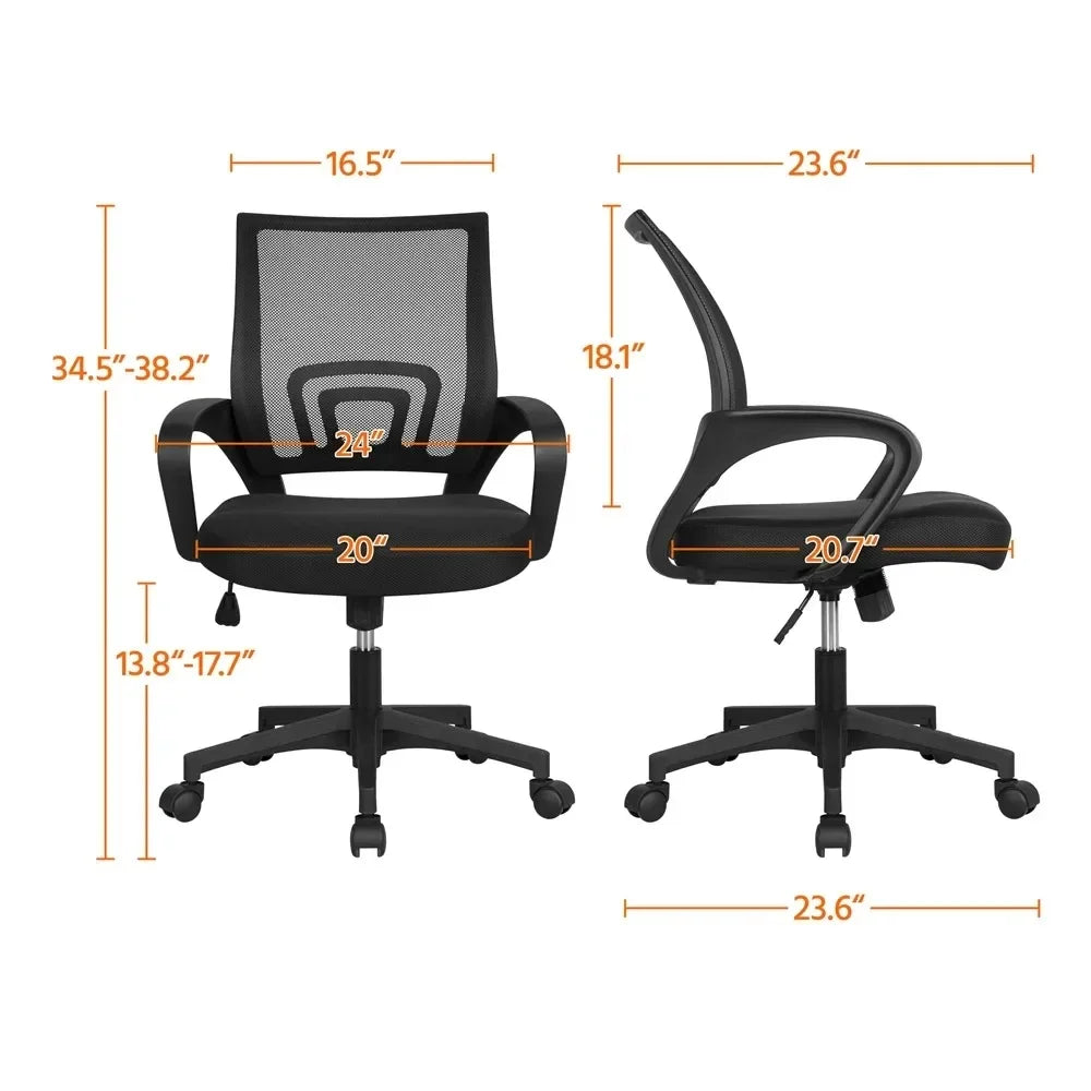 Adjustable Mid Back Mesh Swivel Office Chair With Armrests