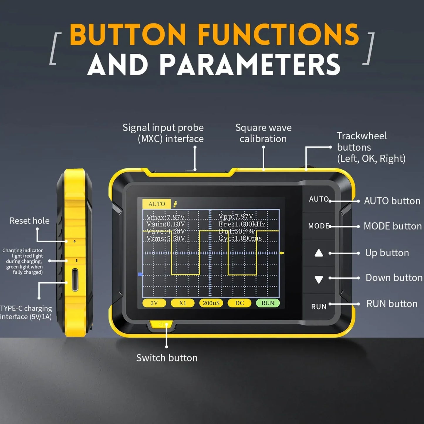 DSO-152 Handheld Small Oscilloscope 2.5MS/s 200KHZ Home Appliance Maintenance and Automotive Maintenance Tools