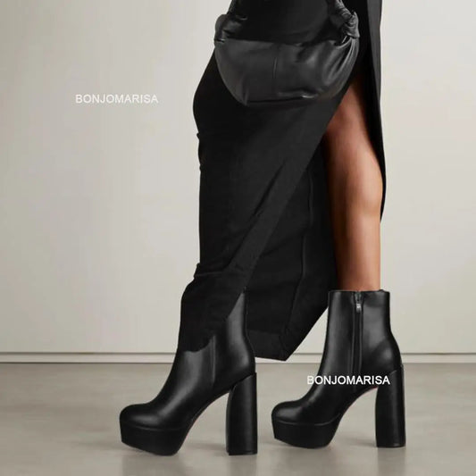 Chunky High Heel Booties with Side Zipper