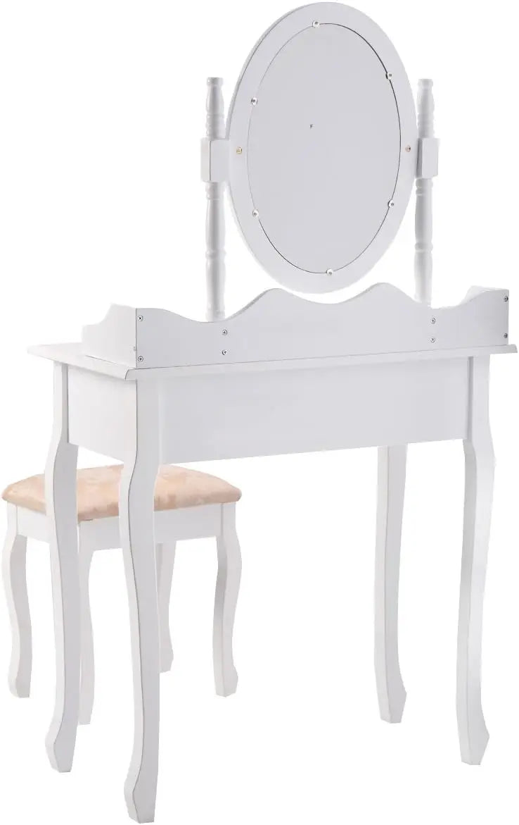 Vanity Table Set w/Mirror Cushioned Stool Set w/ 1 Drawer