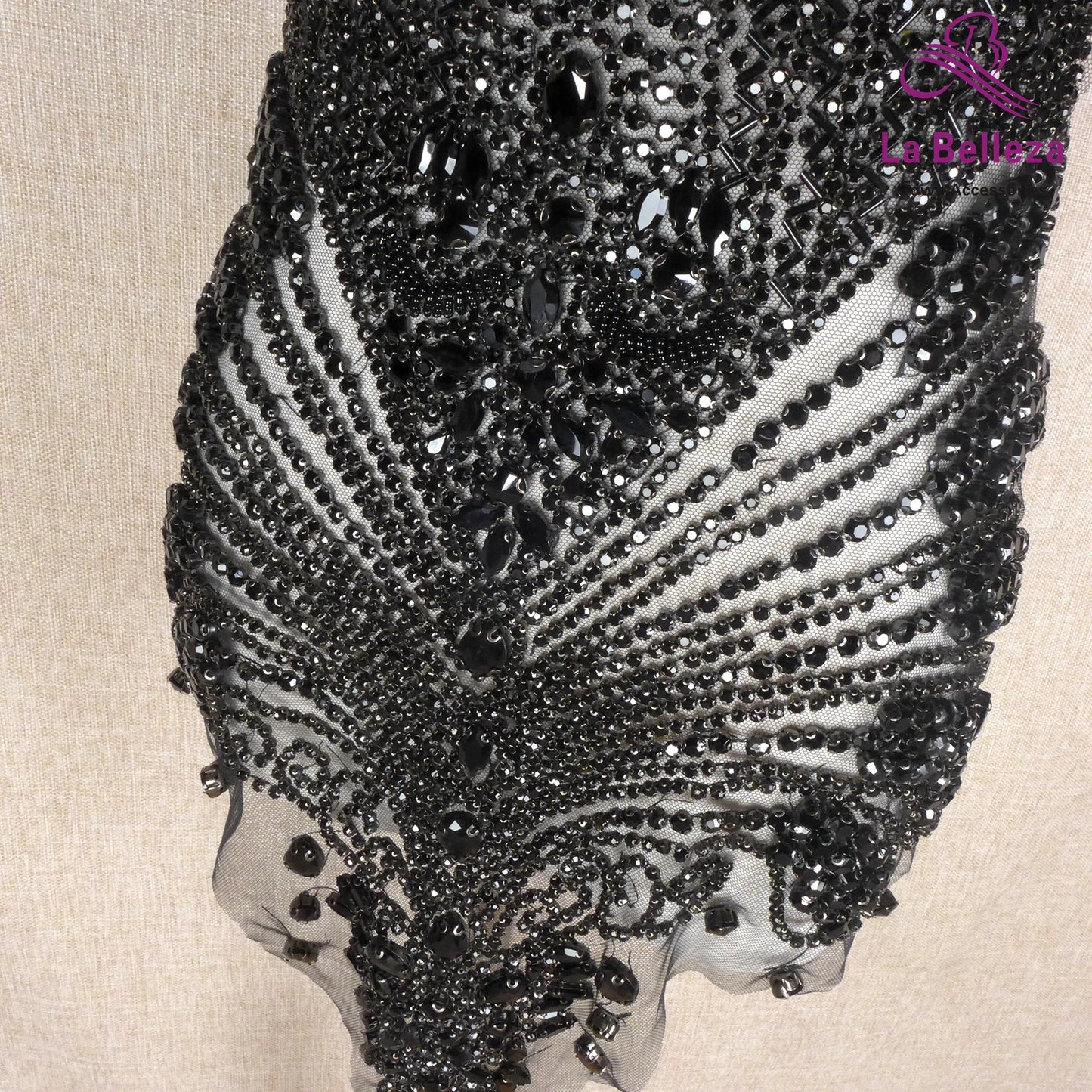 Black Handmade Crystal Rhinestone Patch Wedding Dress